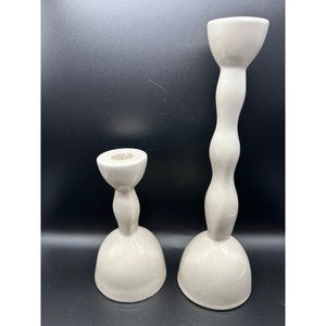 Pair of Molde Portugal White Pottery Candlesticks Candle Holders